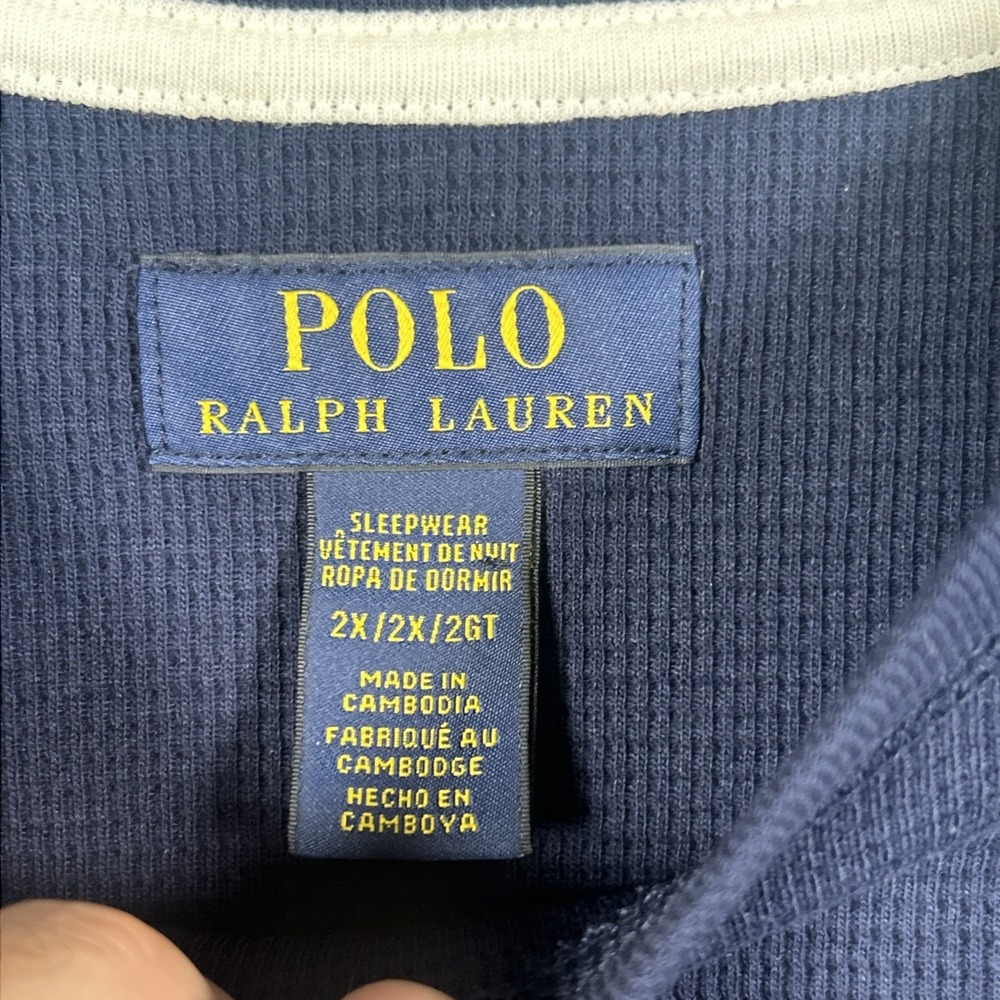Polo Ralph Lauren Thermal Shirt Mens 2X Blue Waffle Knit Long Sleeve Sleepwear - Picture 4 of 12